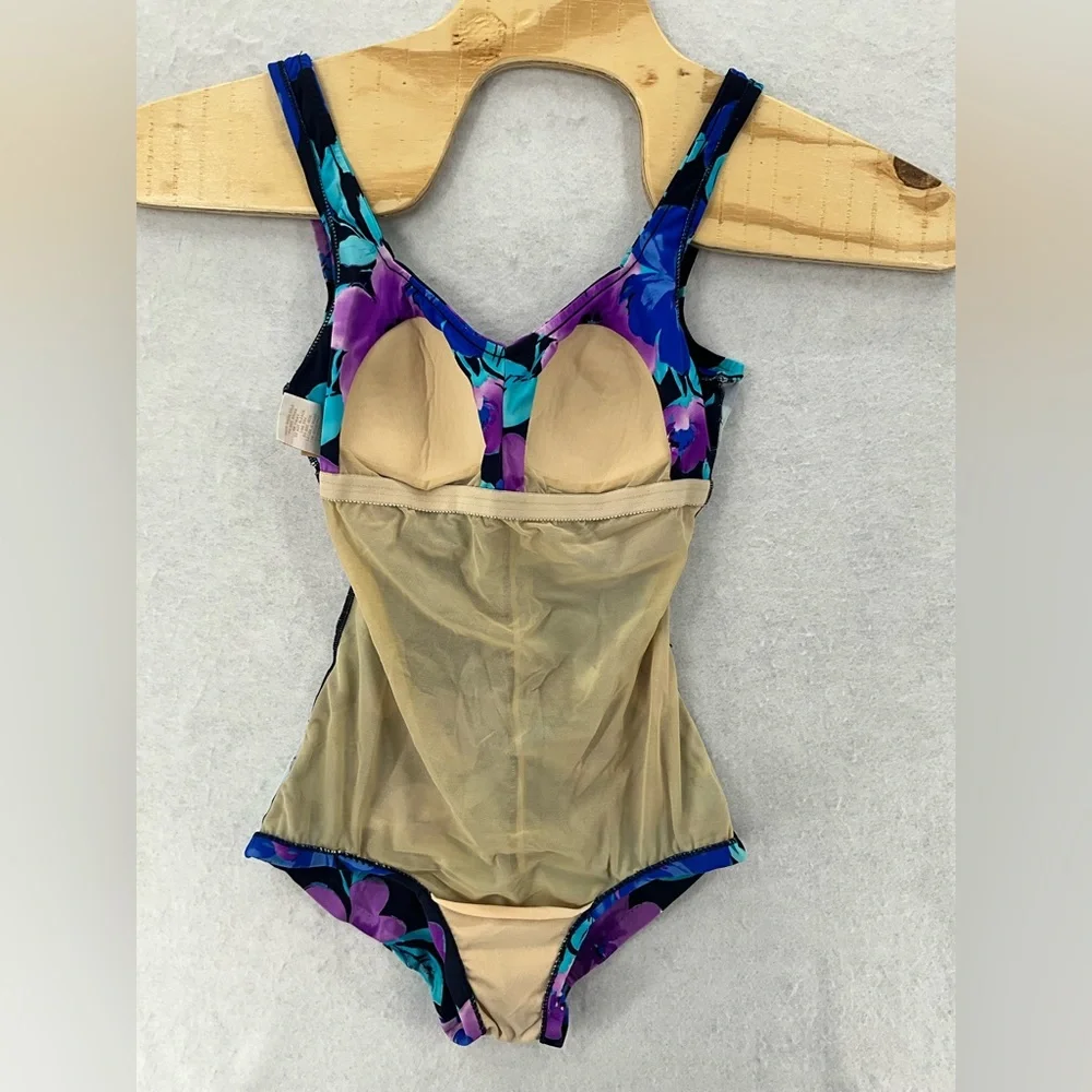 La Cove Swimsuit Floral Ruched‎ Front Purple Blue Black Size 12